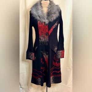 Papillon Black and Red Textured Sweater Coat